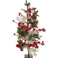 Nearly Natural Plum Blossom Pine Ice Twig Tree, Green, Red, 28 in 71