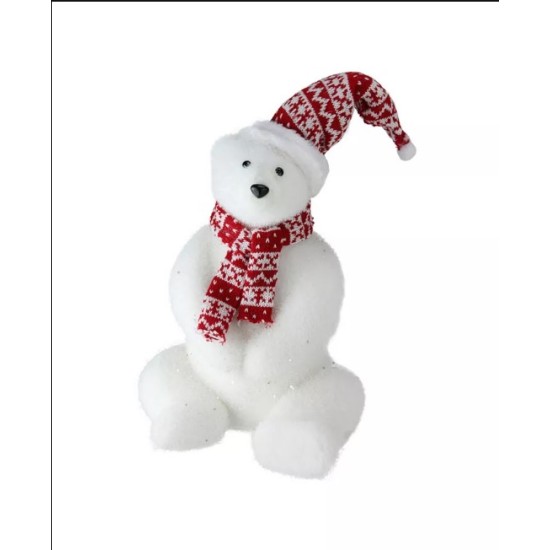  12″ Glitter Polar Bear in Nordic Hat and Scarf Decoration