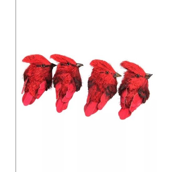  4ct Cardinal Clip-On Bird Figure Christmas Ornament Set 3.25″ – Red
