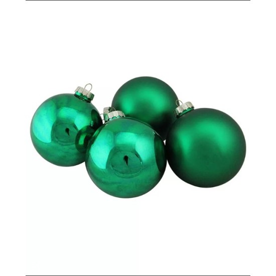  4-Piece Shiny and Matte Green Glass Ball Christmas Ornament Set 4″ 10