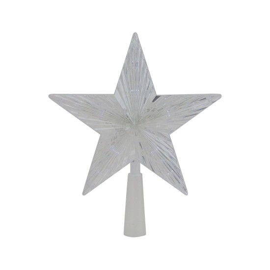  Lighted Clear Crystal Star Christmas Tree Topper, 10”, Clear