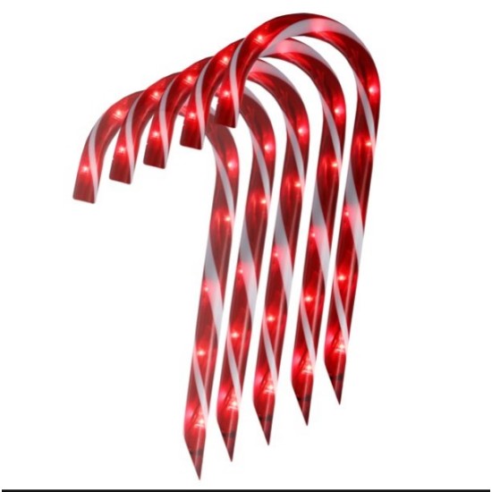  Set of 10 Lighted Outdoor Candy Cane Christmas Lawn Stakes 12″