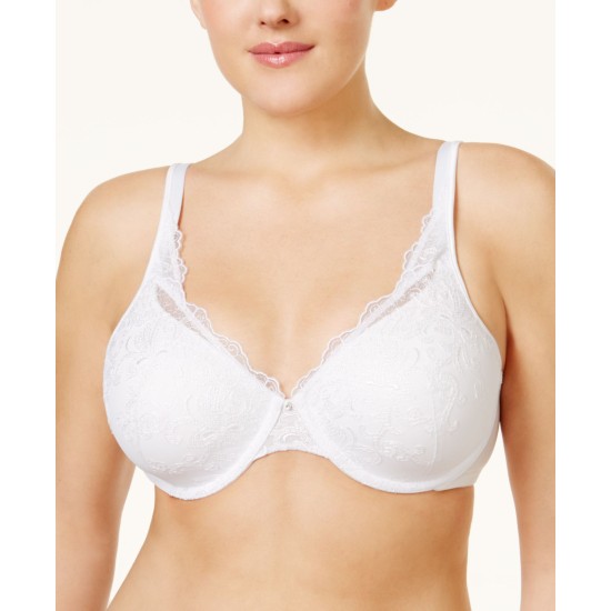  Love My Curves Side-Smoothing Embroidered Underwire Bra, White, 36DD