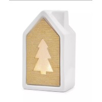 Shimmer and Light 5.5″ Light-Up Gold Dolomite House with Translucent Tree Design