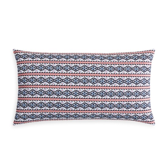  Home Azteca Embroidered Geometric Print 100% Cotton Decorative Pillow 14 X26, Navy
