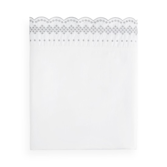  Scalloped Embroidered Flat Sheet, Full, White