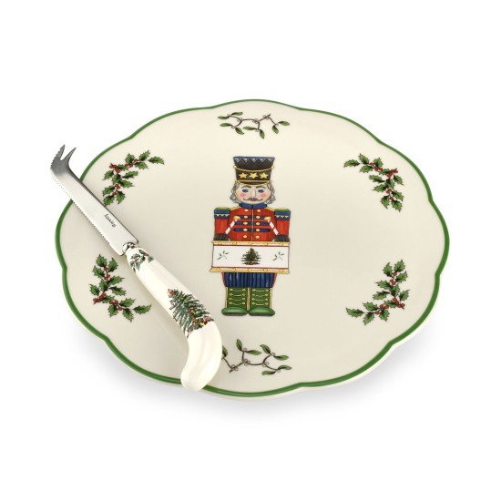  Christmas Tree Nutcracker Cheese Plate with Knife, Green