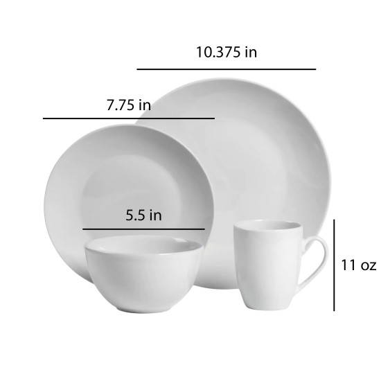  White Ceramic 16 Piece Dinnerware Set