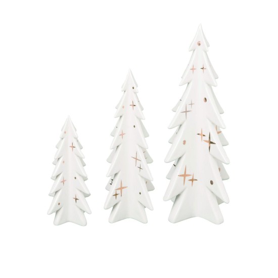  White and Gold Ceramic Christmas Trees Set of 3 (6.5″ 9.25″ 11.75″)