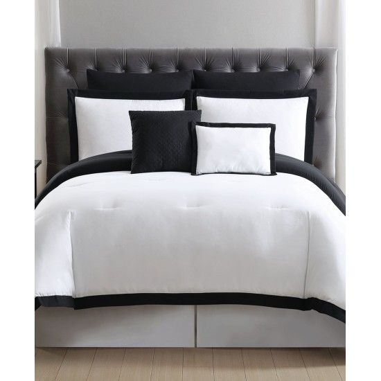  King Hotel Border  7 Piece Comforter Set Bedding, White/Black, Full/Queen