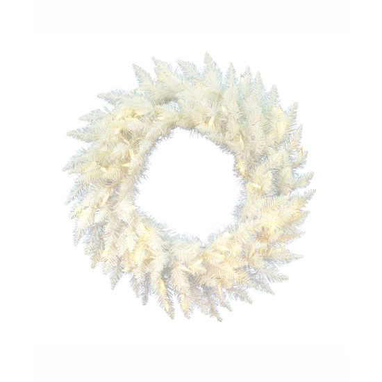  PVC Holiday Spruce Clear Prelit LED Corded Electric Wreath, Ivory
