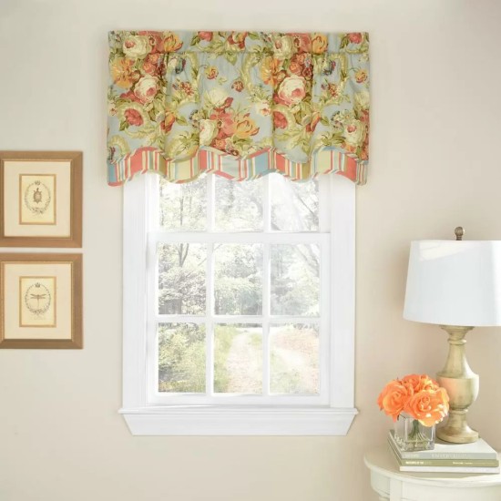 Spring Bling Window Pieced Scalloped Valance 52″ x 18″, Blue
