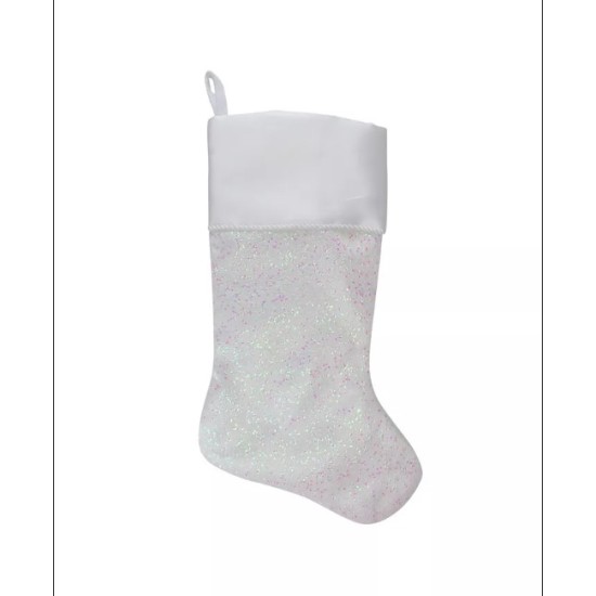 Northlight Iridescent Glitter Christmas Stocking with Satin Cuff, 22.25 inches