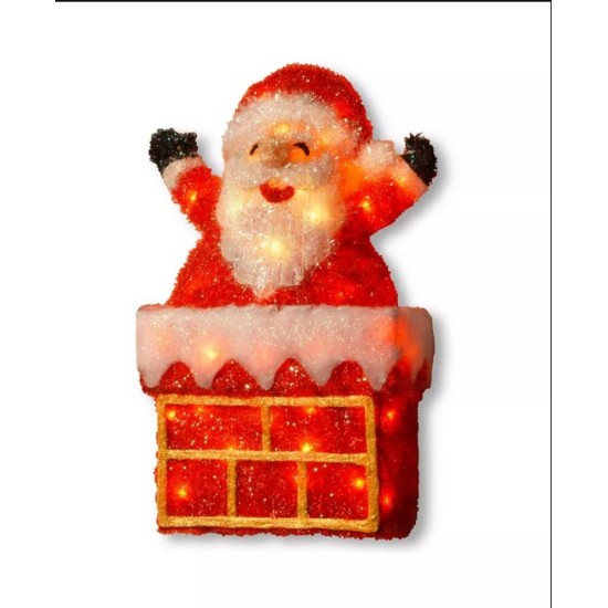24in Tinsel Glitter Lit Santa on Chimney – 