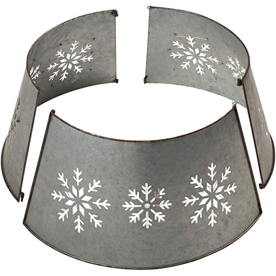 26 Classic Silver Christmas Snowflake Diecut Metal Tree Collar with Light String, Silver