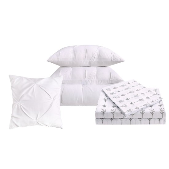 8pc.  Arrow Pleated Comforter Set, White, King