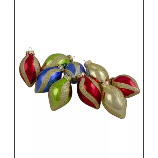 Northlight 9ct Vibrantly Colored 2-Finish Swirls Glass Christmas Finial Ornaments,1.5\