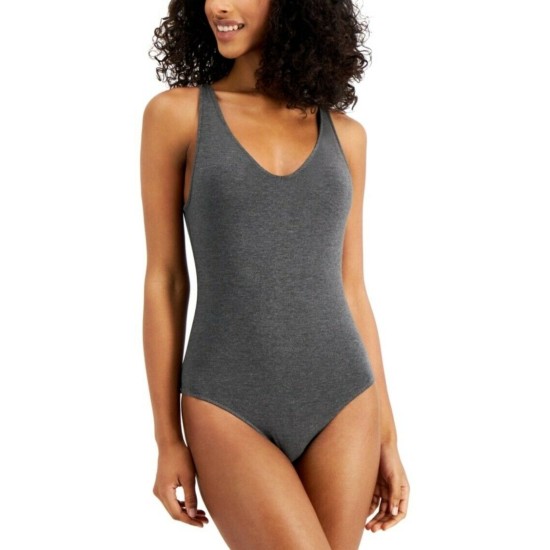  Womens Super Soft Modal V-Neck Sleeveless Bodysuit, Charcoal, X-Large