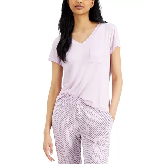  Womens Ultra Soft Knit Short Sleeve Pajama Top (X-Small, Hazy Lilac)
