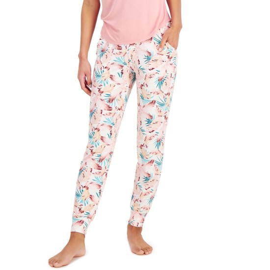  Womens Ultra-Soft Knit Jogger Pajama Pants, White, Large