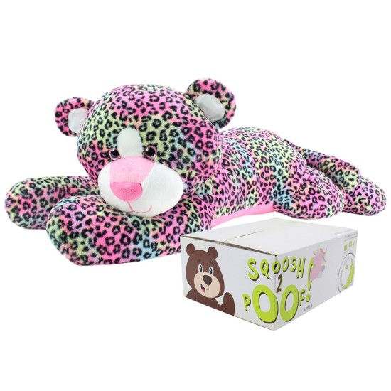 ® Sqoosh2Poof Jumbo Plush 44″ Rainbow Leopard Character Compressed Inside Small Box