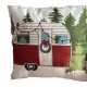  Camper Van & String Lights Christmas Pillow, Red/White