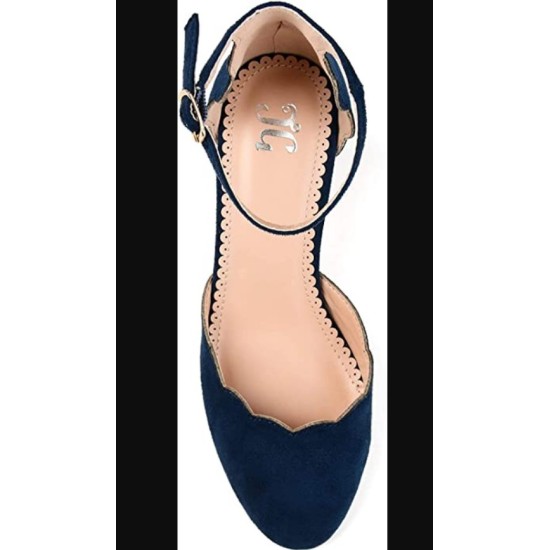 . Womens Edsey Faux Suede Ankle Strap Scalloped Pumps Navy, 9.5 Regular US