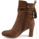 . Womens Faux Suede Wrap Strap Tasseled Booties Taupe, 10 Regular US
