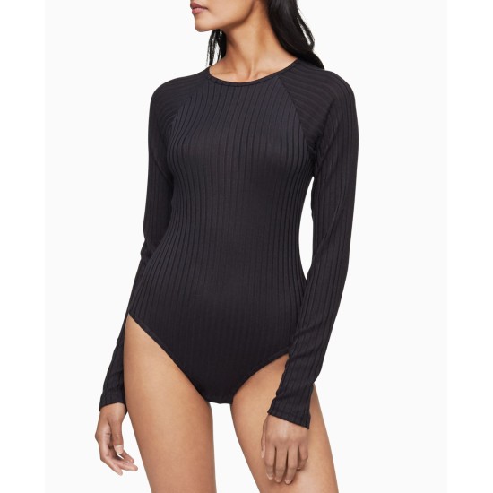  Women’s Sophisticated Cozy Lounge Bodysuit, Black, X-Large