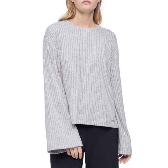  Women’s Sophisticated Cozy Lounge Crewneck, Gray, Small