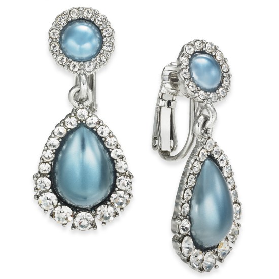  Crystal & Imitation Pearl Clip-On Drop Earrings, Gray