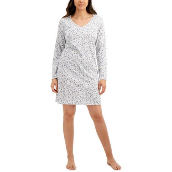  Long-Sleeve Cotton Nightgown, White, Small