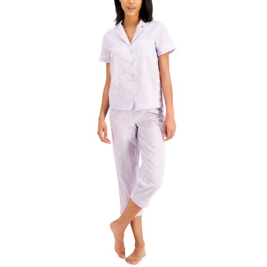  Notched Collar Top & Capris Pajama Sets, Purple, Medium