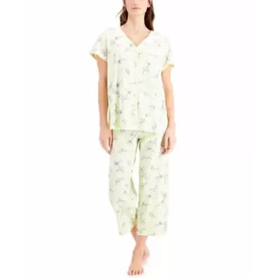  Short Sleeve Top and Cropped Pant Cotton Pajama Sets, Yellow, X-Small