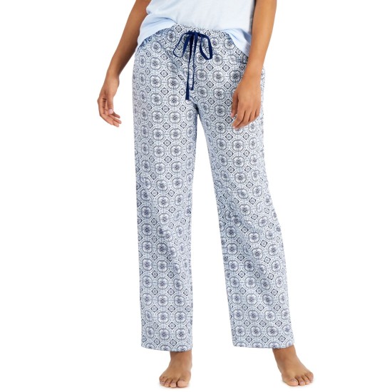  Women’s Cotton Knit Pajama Pants, Blue, Medium