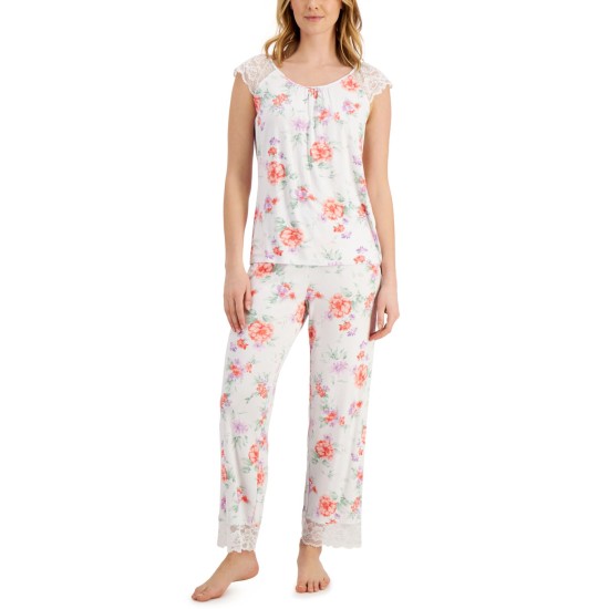  Women's Lace-Trim Pajama Sets, White, X-Small