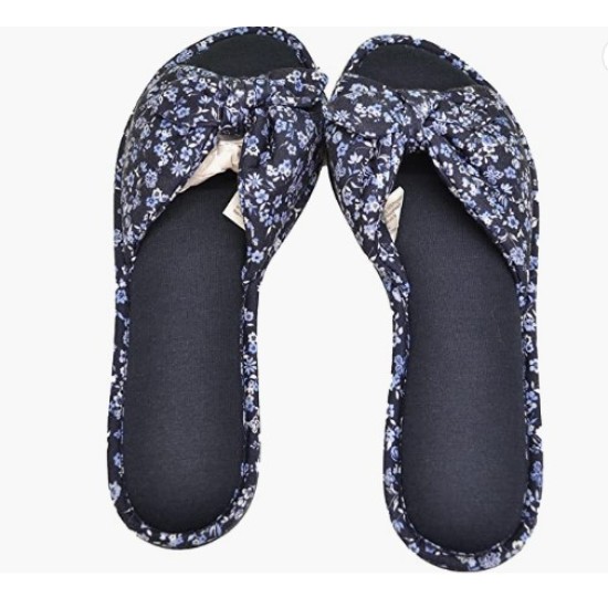  Womens Floral-Print Open-Toe Knot Slippers X-Large Navy