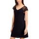  Women's Lace-Sleeve Chemise Nightgowns, Black, X-Small