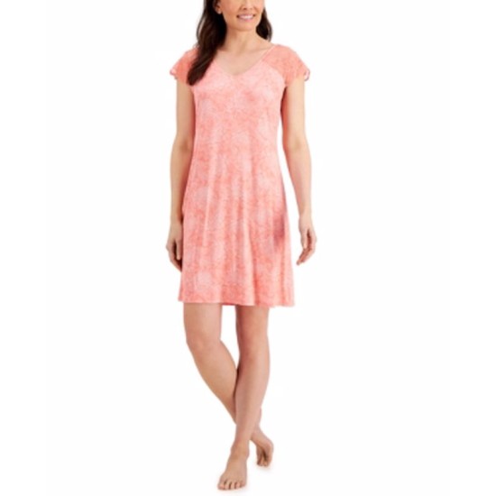  Women's Lace-Sleeve Chemise Nightgowns, Pink, Medium
