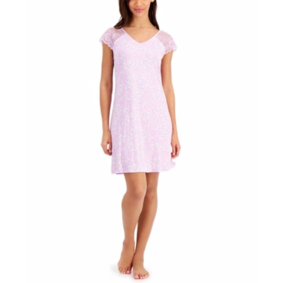  Women's Lace-Sleeve Chemise Nightgowns, Purple, Small