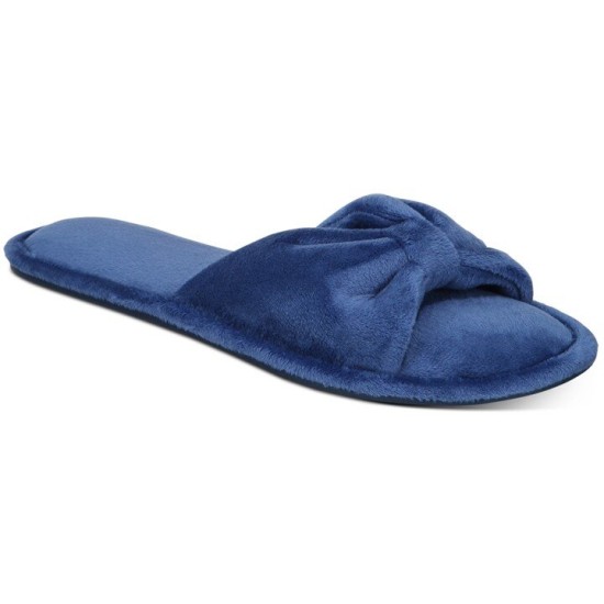  Women’s Velvet Bow-Top Slide Slippers, Blue, Medium