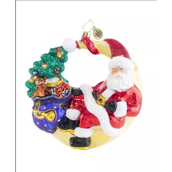  Hand-Crafted European Glass Christmas Decorative Figural Ornament, Over The Moon for Christmas