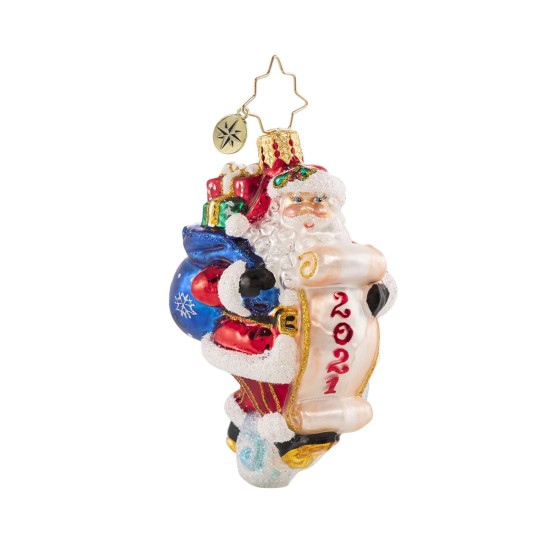  Hand-Crafted European Glass Christmas Decorative Ornament, Santa Saves The Date Gem