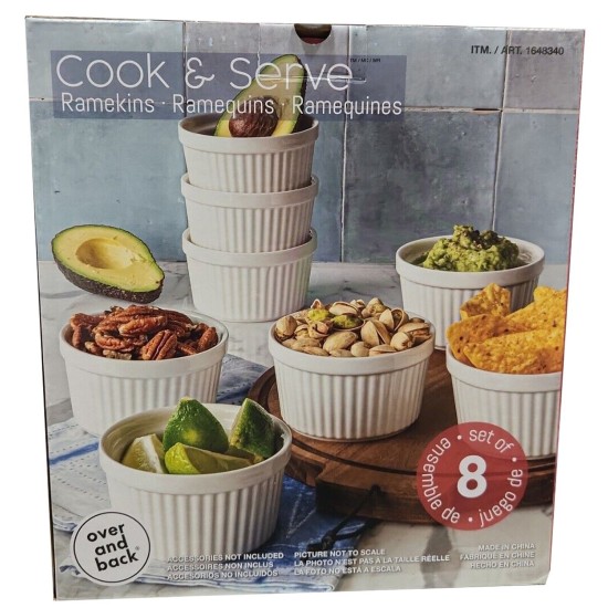 Cook & Serve Over and Back 8-Piece Ramikin Set, White, 10 oz.
