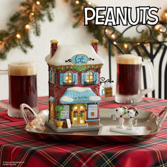  Peanuts Village Snoopy’s Root Beer Café Lit Building, 8.25 Inch, Multi
