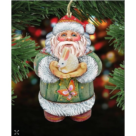 Designocracy Bunny Santa Wooden Christmas Ornament Set of 2