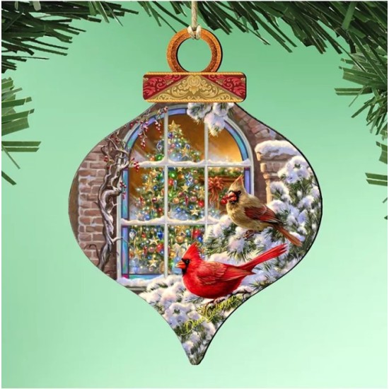  by Dona Gelsinger Winter House Cardinals Ornament, Set of 2