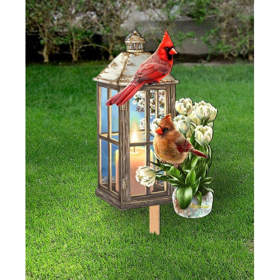  Lantern Cardinals Wooden Garden, Multi, 9X12