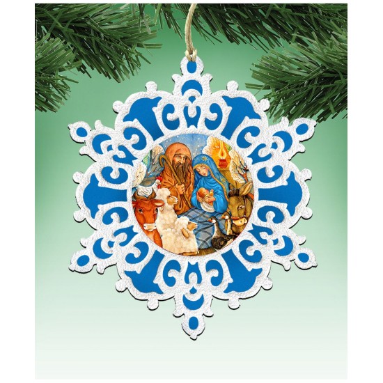  Nativity Snowflake Wooden Christmas Ornament Set of 2, Multi