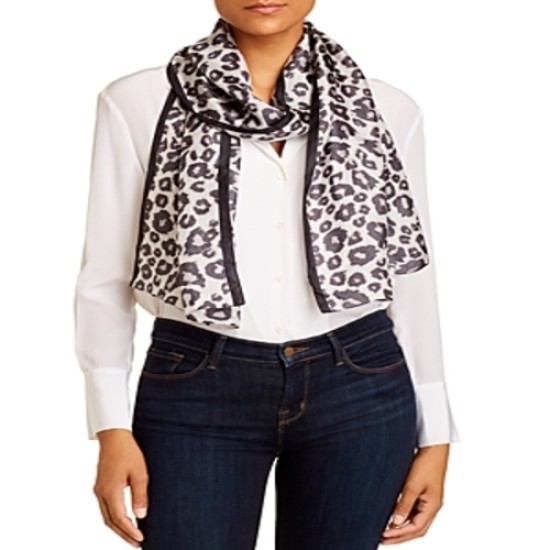  Design Leopard Print Silk Oblong (Oatmeal) Scarves, Silver, One Size